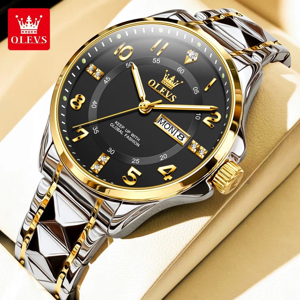 OLEVS 2910 Uhr für Herren und Damen, Luxuriöse Quarz-Paaruhren, Wasserdichte Edelstahl-Armbanduhr mit Diamant-Zifferblatt