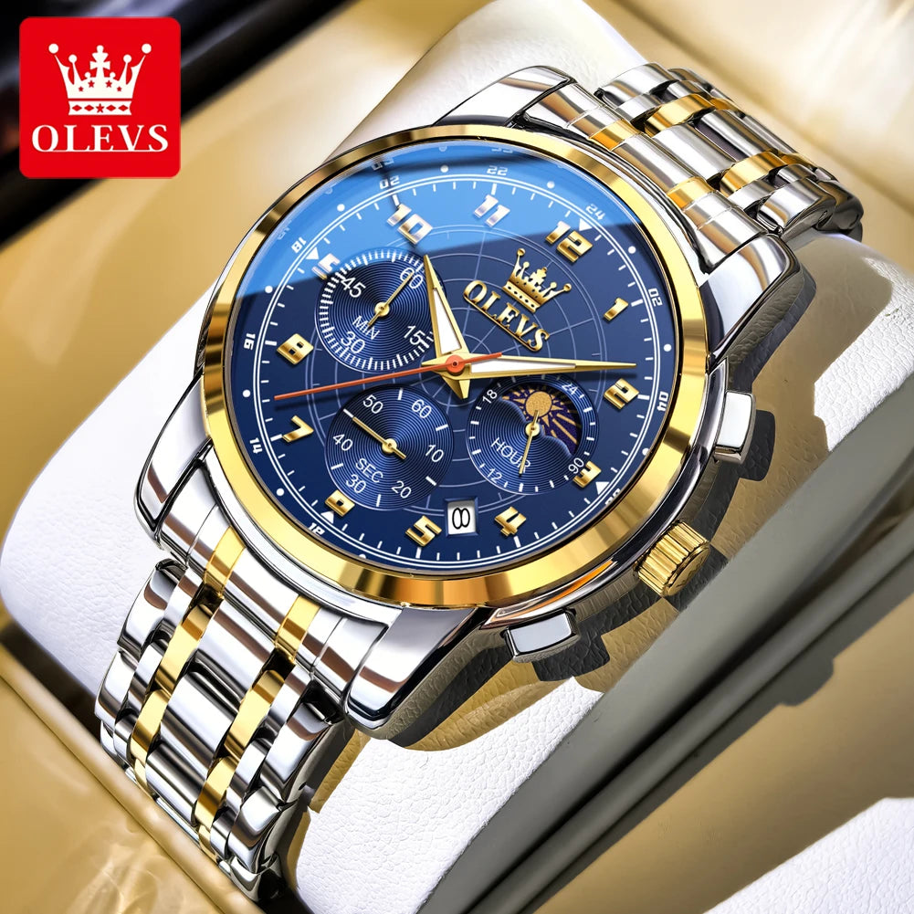 OLEVS Herrenuhren Business Original Multifunktions-Quarzuhr Wasserdicht Leuchtende Mondphase Herrenuhr Reloj 2983