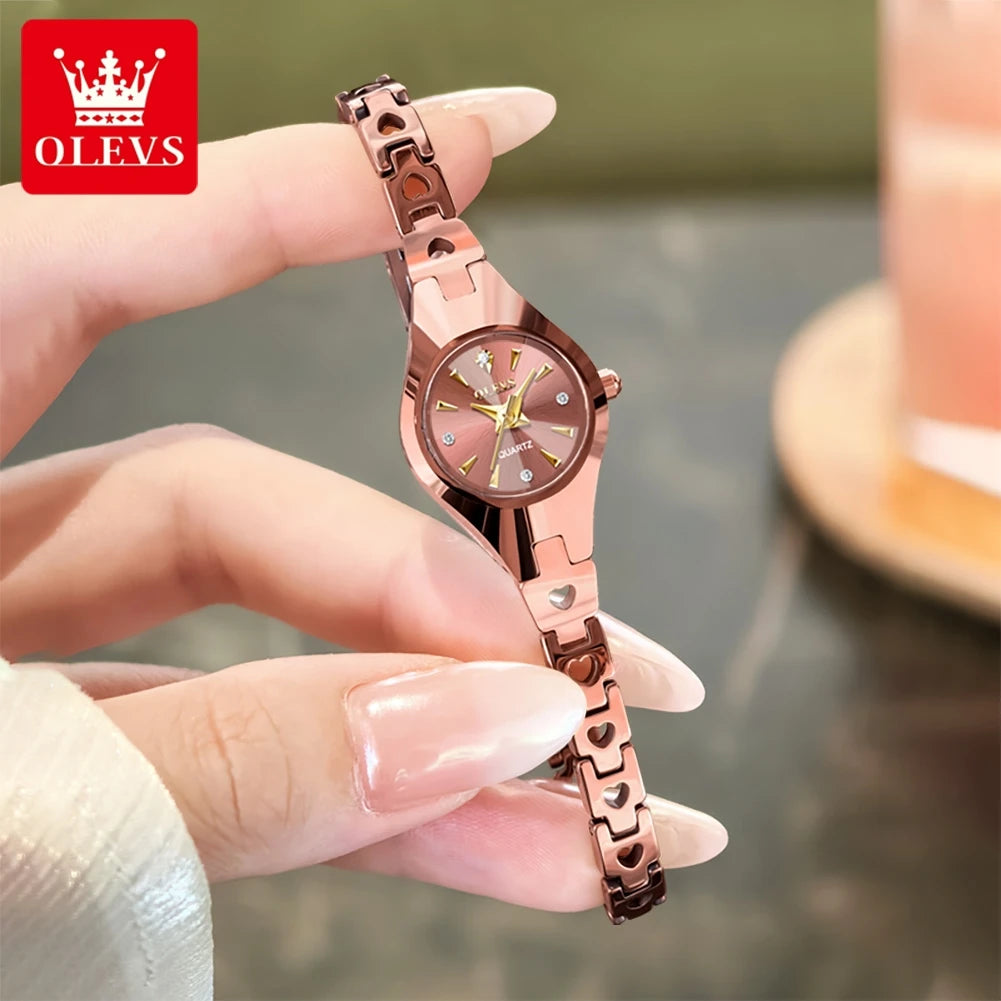 OLEVS 7082 Damenarmbanduhr Hochwertige Elegante Original Quarz-Armbanduhr Wasserdicht Leuchtend Wolframstahl-Uhren für Frauen