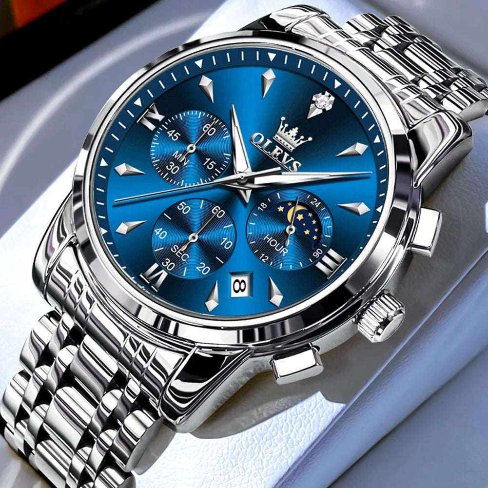 OLEVS 3639 Luxury Men's Watch Top Brand Moon Phase Chronograph Quartz Watches For Man Auto Date Fashion Waterproof Man Clock