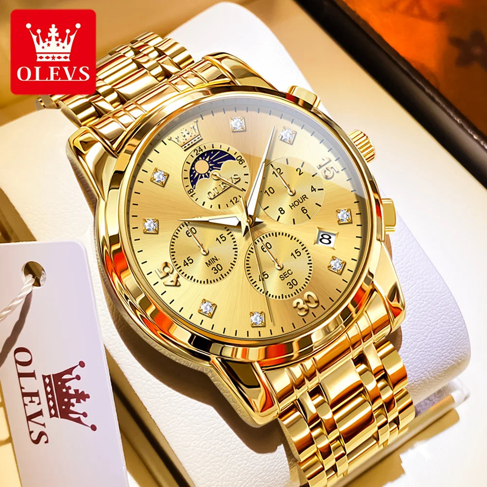 OLEVS 3652 Man Watch Number Scale Quartz Watch For Men Chronograph Moon Phase Date Luxury Waterproof Luminous Male Hand Clock
