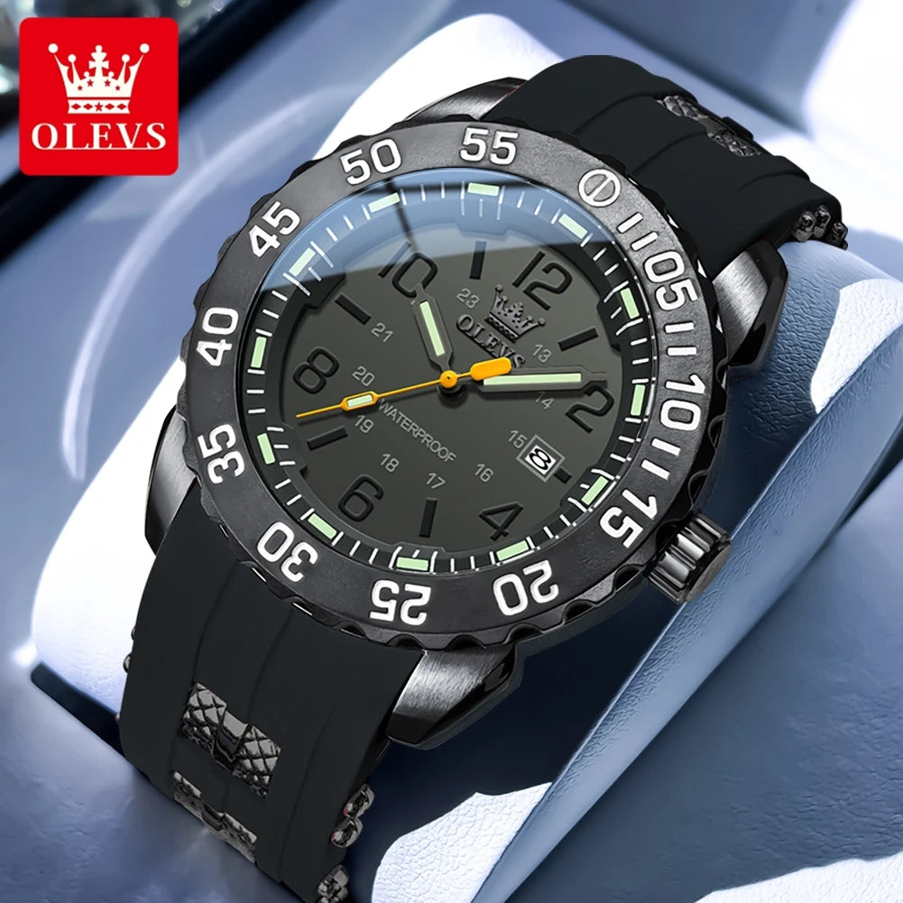 OLEVS 3688 New Man Watch Waterproof Quartz Watches For Men High Hardness Mirror Luminous Original Male Hand Clock Silicone Strap