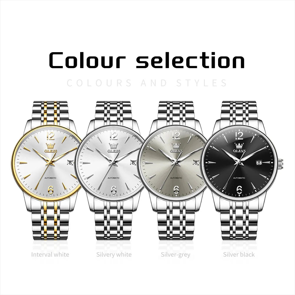 OLEVS 6741 Uhren für Herren, originelle Modemarke, automatische mechanische Uhren, Datumsanzeige, Herrenuhren, Geschenke, wasserdicht, leuchtend