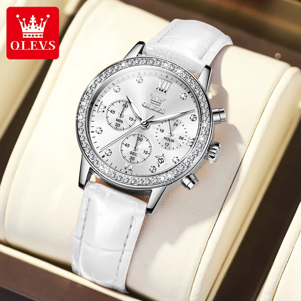 OLEVS 9933 Damen-Armbanduhr Luxus Diamant Quarz Uhr für Damen Chronograph Kalender Top Marke Armbanduhr Wasserdicht Leuchtend