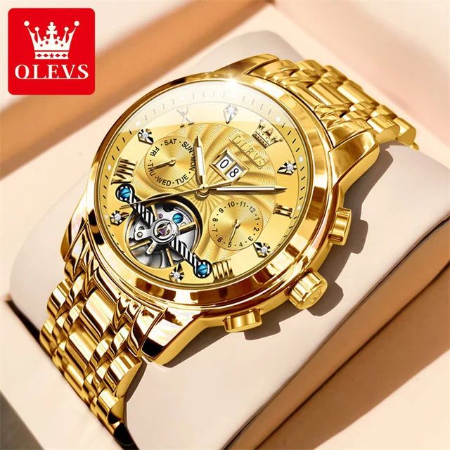 OLEVS 9910 Automatikuhr für Herren, mechanische Herrenarmbanduhr, luxuriöse Skelettuhr aus Edelstahl, wasserdicht, Original Herrenuhr