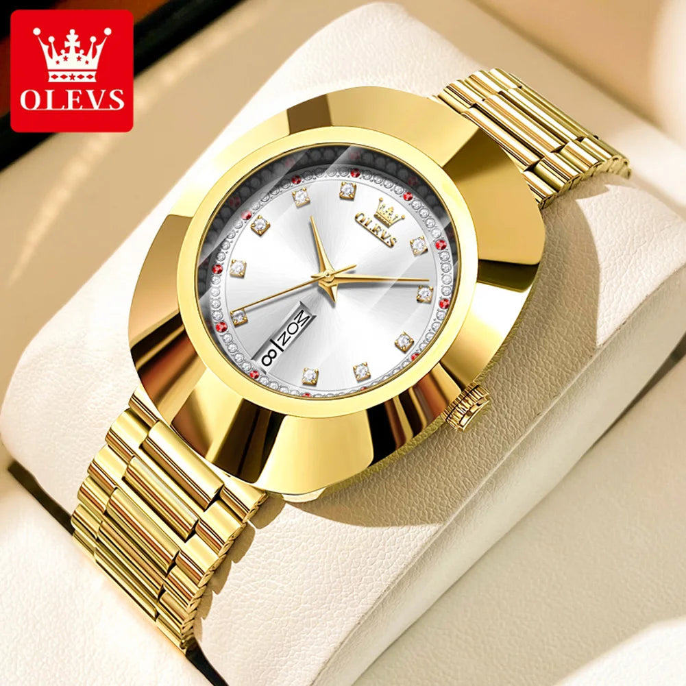 OLEVS 7017 Damenuhr Diamant Luxus Großes Zifferblatt Doppelkalender Quarz-Armbanduhren Top-Marke Wasserdichte Handuhr