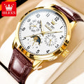 OLEVS 6698 Herren Automatikuhr mit Zifferblatt, Mondphase, mechanisch, für Herren, 42 mm großes Zifferblatt, wasserdicht, Leder, Herrenuhr