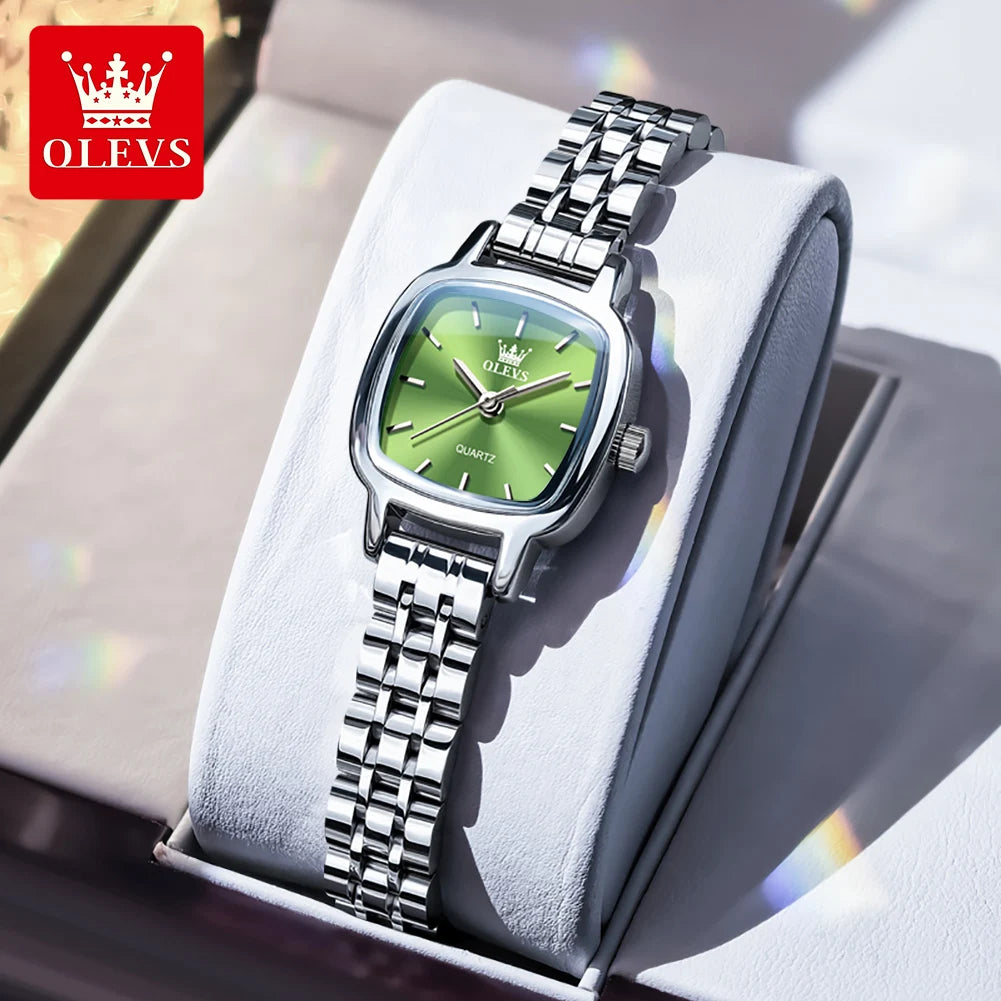 OLEVS 5675 Uhren für Damen Edelstahl Elegant Quadratisch Quarz Uhr Wasserdicht Leuchtend Damenuhren Geschenkbox Reloj