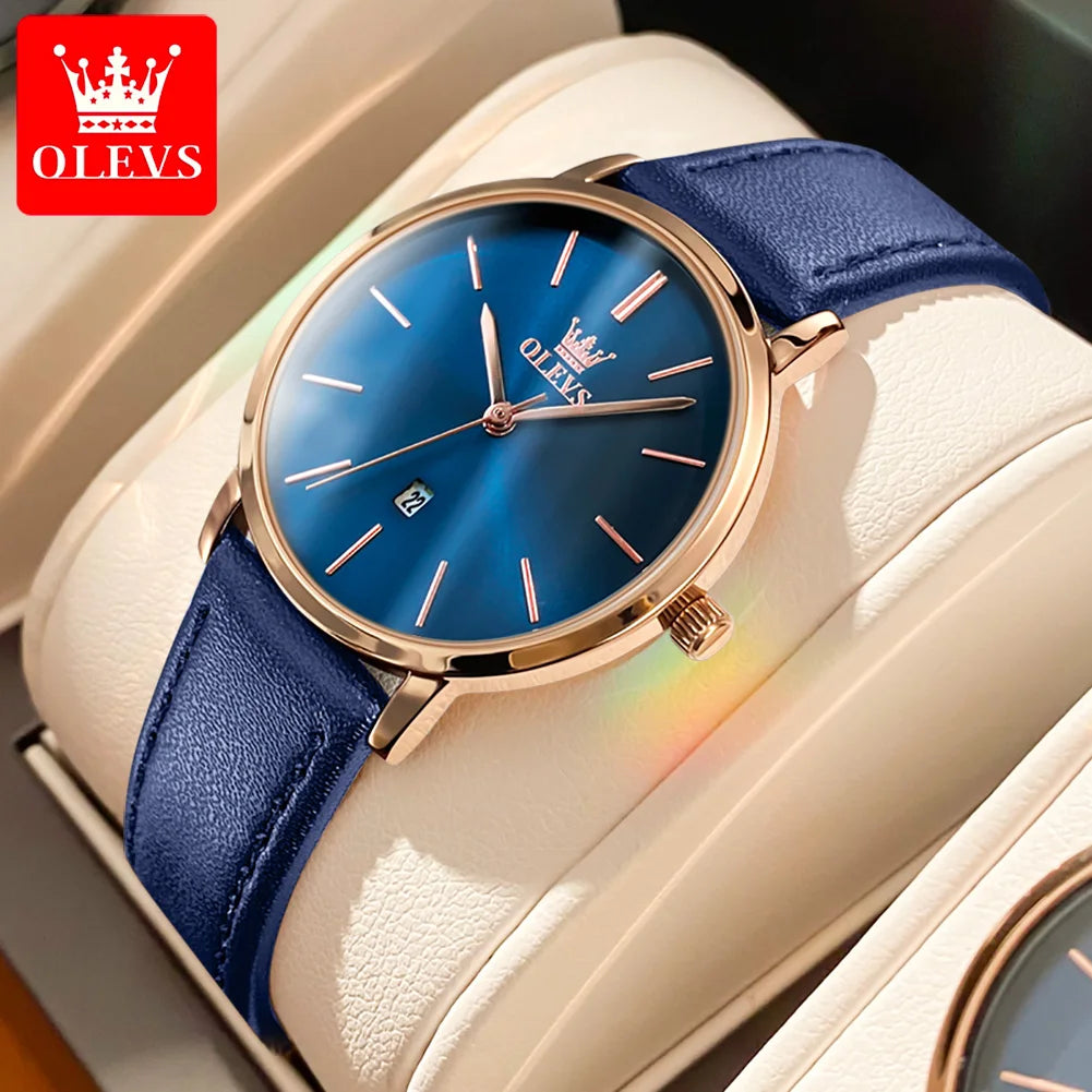 OLEVS Uhr für Damen Japanisches Quarzwerk 6,5 mm Gehäusedicke Wasserdicht Damen Handuhr Kalender Mode-Kleid-Armbanduhr