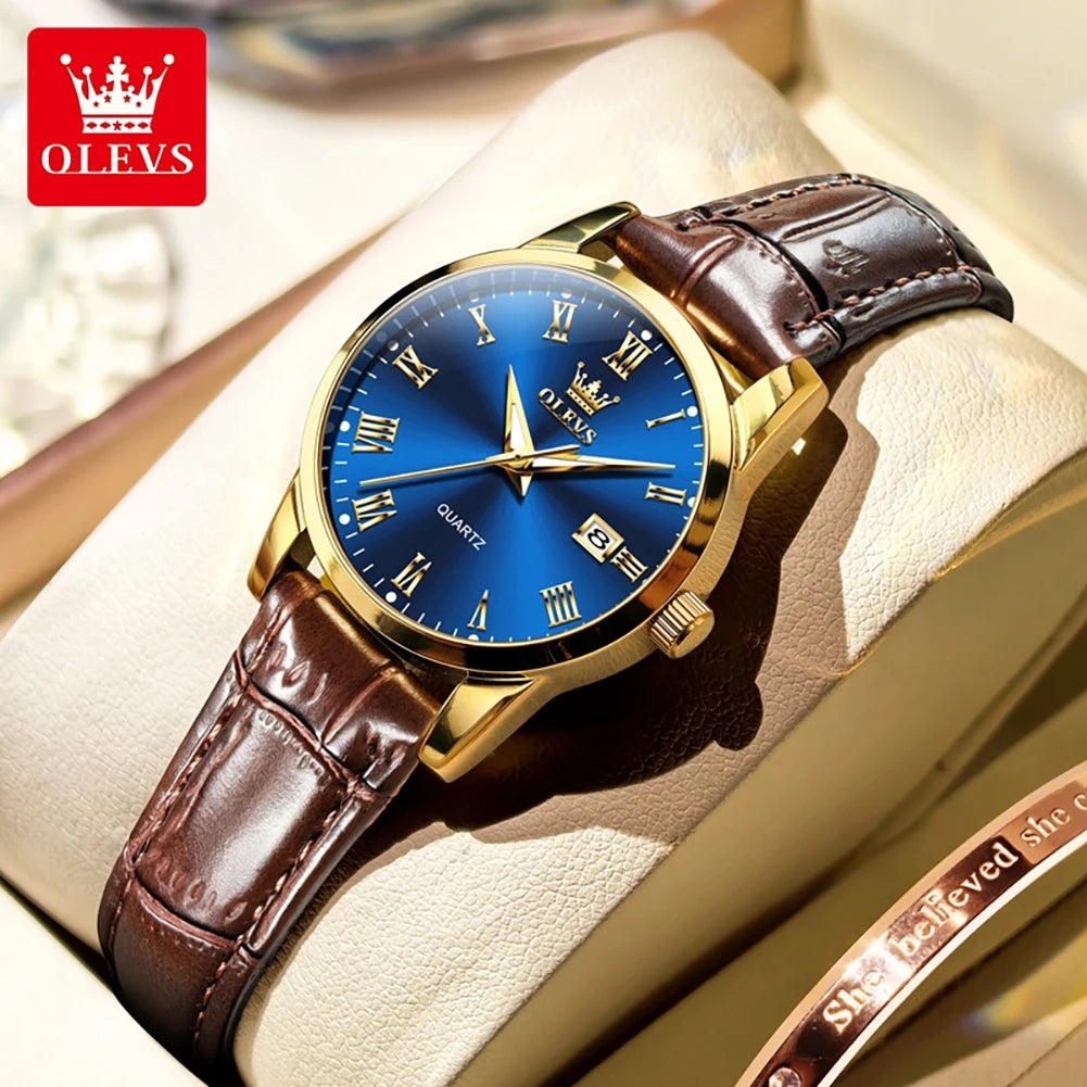 OLEVS 5892 Damenuhr Datum Quarzuhr für Damen Lederarmband Wasserdicht Damenuhr Mode Elegant Reloj