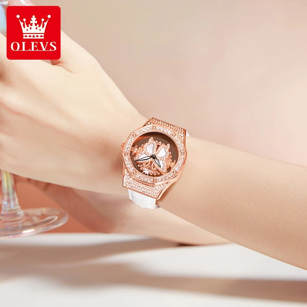 OLEVS 9996 Damen-Armbanduhr Luxus Diamant Drehbares Zifferblatt Wasserdichte Quarzuhr für Damen Top-Marke Original Damen-Handuhr
