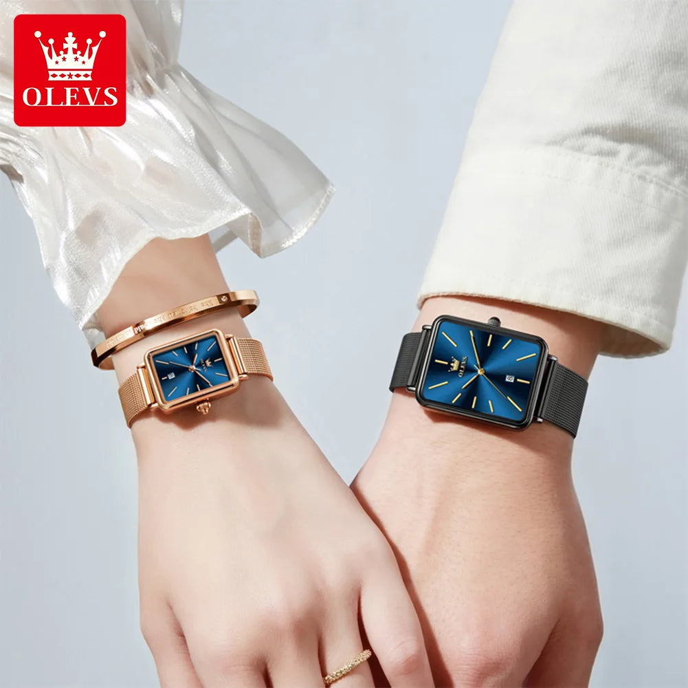 OLEVS 3692 Paaruhren, dünnes Gehäuse, einfache Quarzuhr für Herren und Damen, original wasserdicht, Kalender, Mode, Business, Armbanduhr