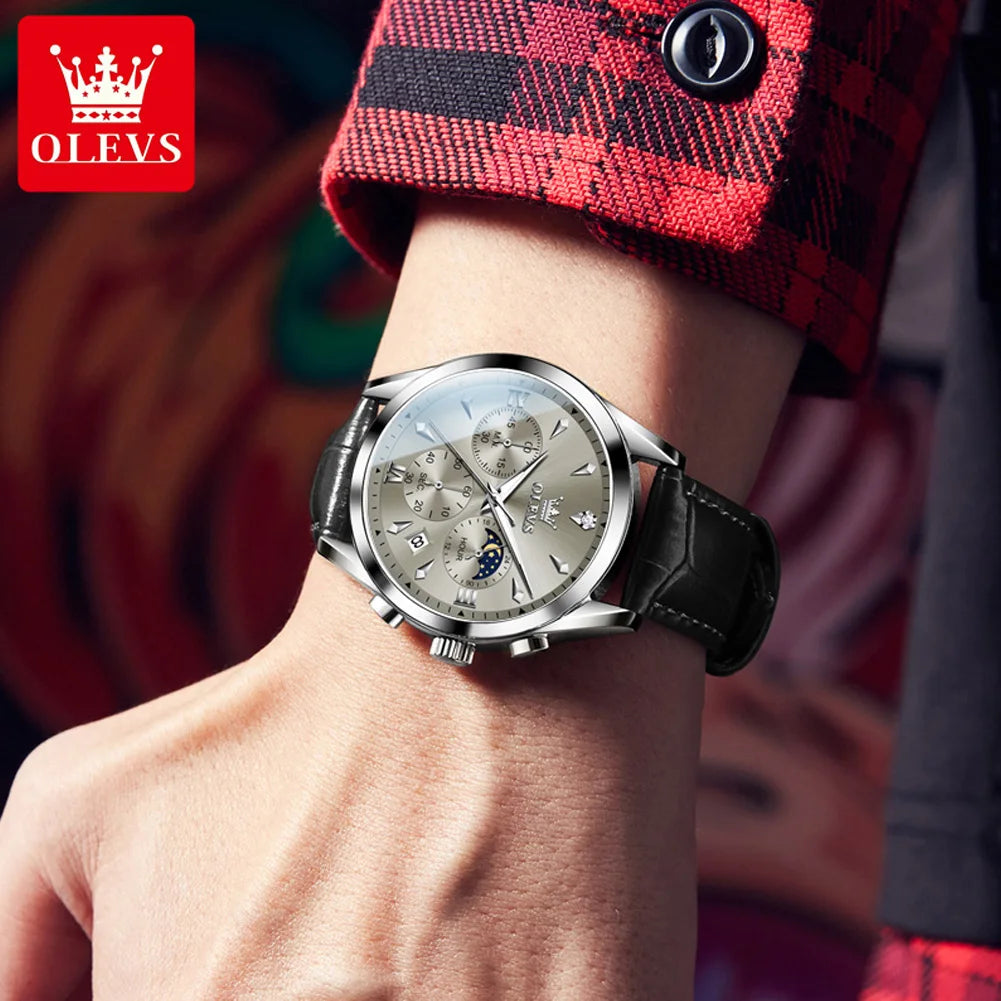 OLEVS 3609 Watch For Men Fashion Calendar Waterproof Luminous Male Hand Clock Chronograph Moon Phase Quartz Business Man Watches