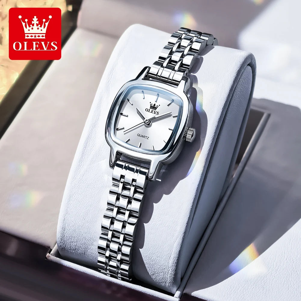 OLEVS 5675 Uhren für Damen Edelstahl Elegant Quadratisch Quarz Uhr Wasserdicht Leuchtend Damenuhren Geschenkbox Reloj