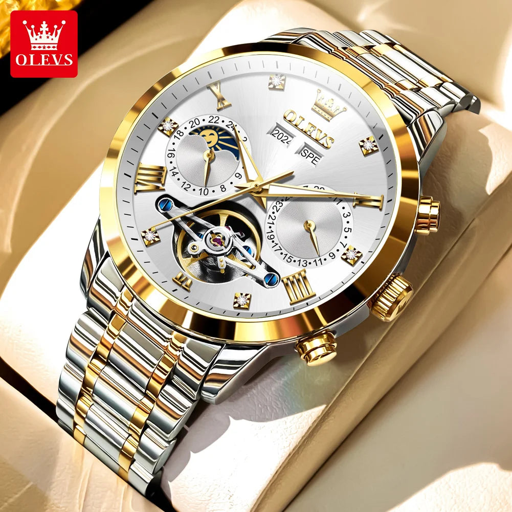 OLEVS 7029 Uhren für Herren Original Top Marke Fashion Automatische Mechanische Uhren Wasserdicht Leuchtend Mondphase Herrenuhren