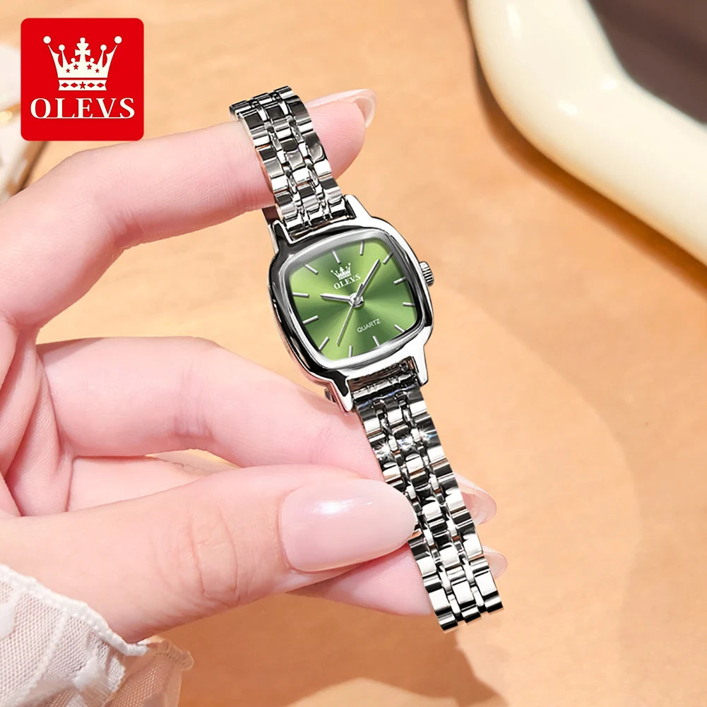OLEVS 5675 Uhren für Damen Edelstahl Elegant Quadratisch Quarz Uhr Wasserdicht Leuchtend Damenuhren Geschenkbox Reloj