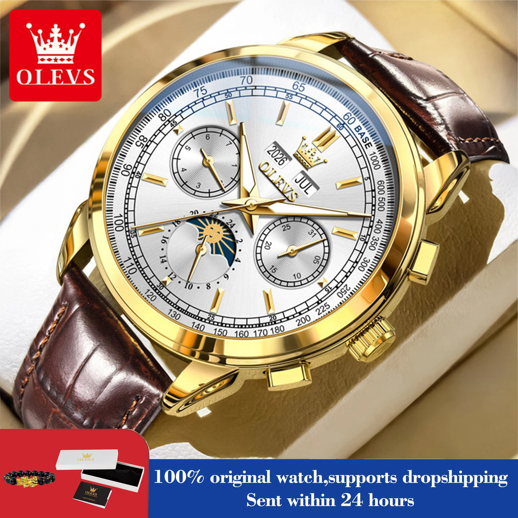 OLEVS Herrenuhr Klassische Automatische Mechanische Armbanduhr Wasserdichter Ewiger Kalender Mondphase-Uhr Für Herren Handuhr 7171