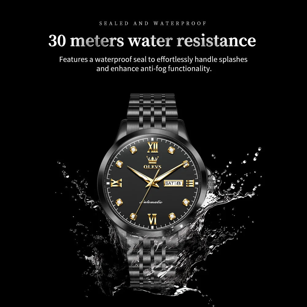OLEVS 7092 Herrenuhr Original Luxusmarke Mechanische Uhren Wasserdicht Edelstahl Datum Woche Uhren für Männer Geschenke