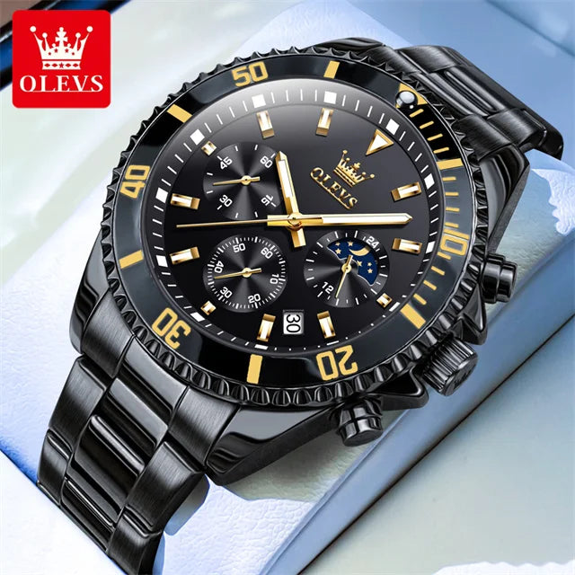 OLEVS 2870 Erkek Kol Saati 42.5mm Büyük Kadran Kronograf Ay Fazı Su Geçirmez Spor Saatler Orijinal Moda Kuvars Erkek Saati 2025