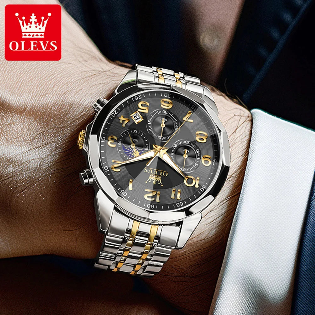 OLEVS 3676 Men's Watch Top Brand Number Scale Quartz Watch For Men 43mm Big Dial Chronograph Waterproof Fashion Man Hand Clock