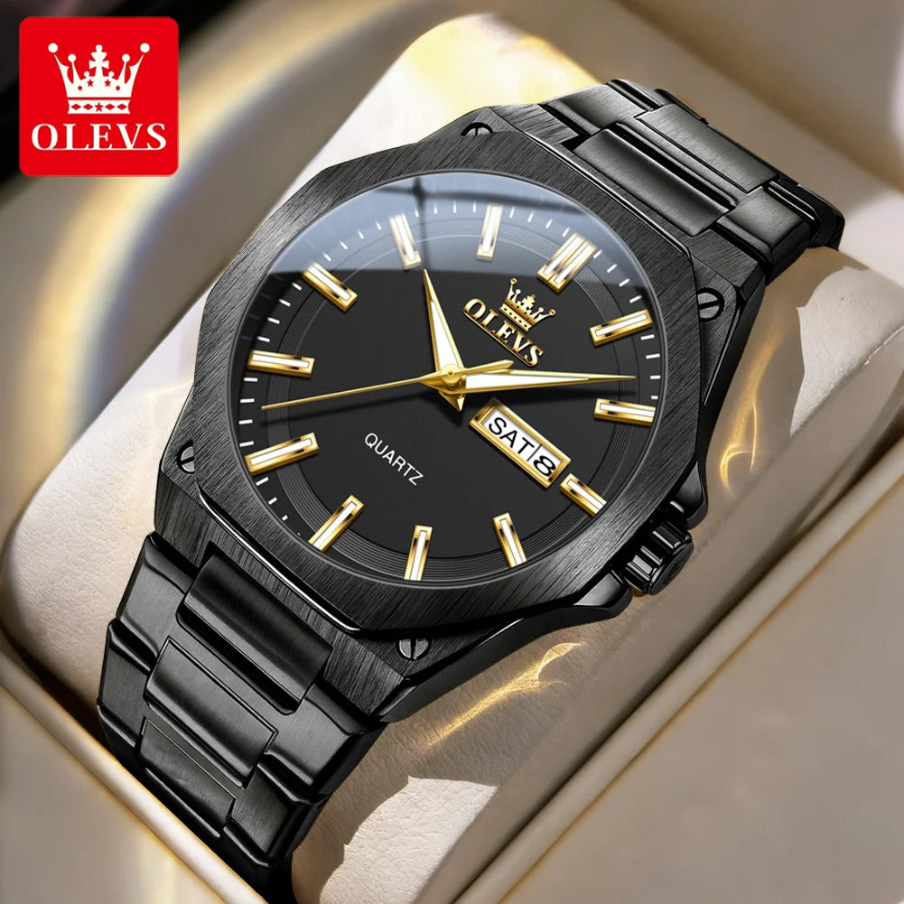 OLEVS Herrenuhren Quarzuhren Wasserdicht Leuchtend Wochentag Datum Edelstahl Luxus-Goldarmbanduhren Für Herren Reloj 3733