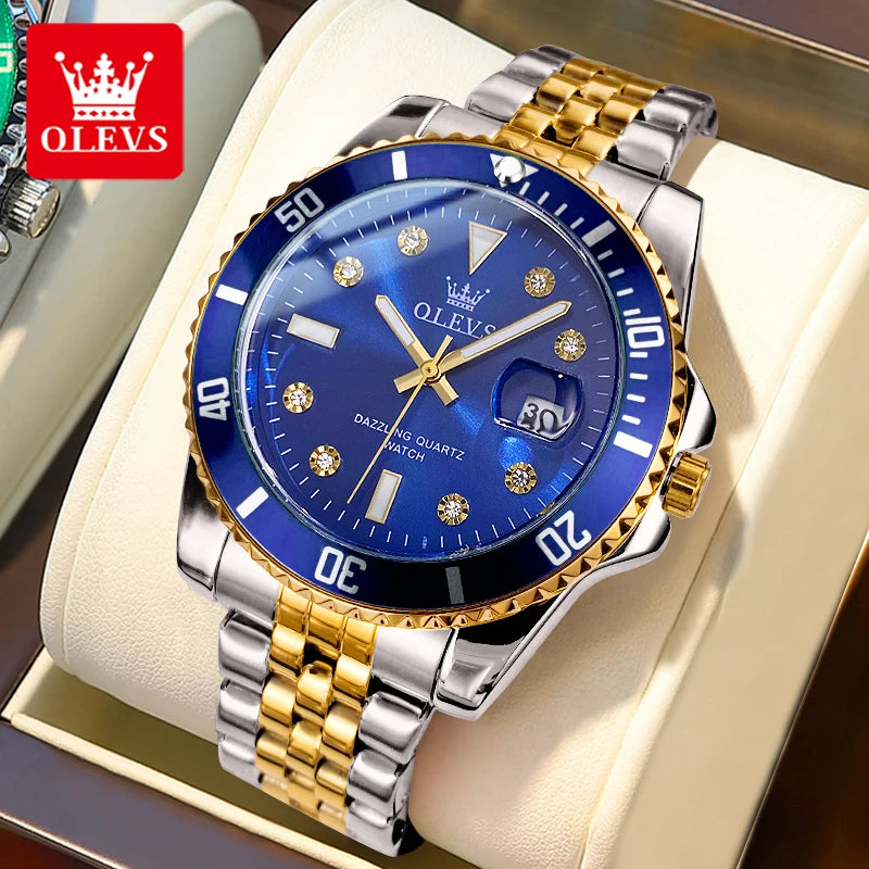 OLEVS 9809 Herrenuhr Luxus Mode Datum Quarzuhr für Herren Edelstahl Original Wasserdicht Business Herren-Armbanduhr