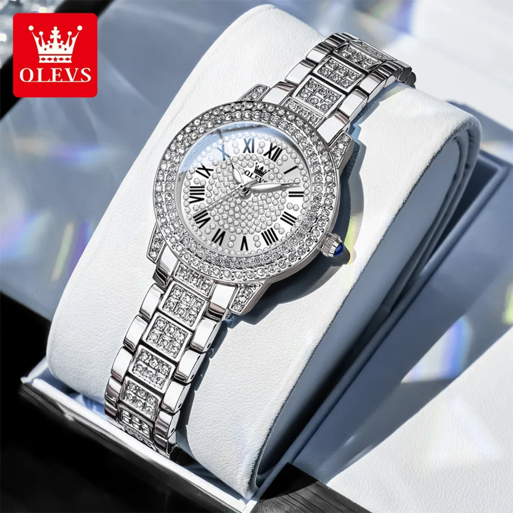 OLEVS Uhren für Damen Luxus Original Quarz Damenuhr Wasserdicht Roségold Stahlband Römisches Zifferblatt Damenuhr 9943