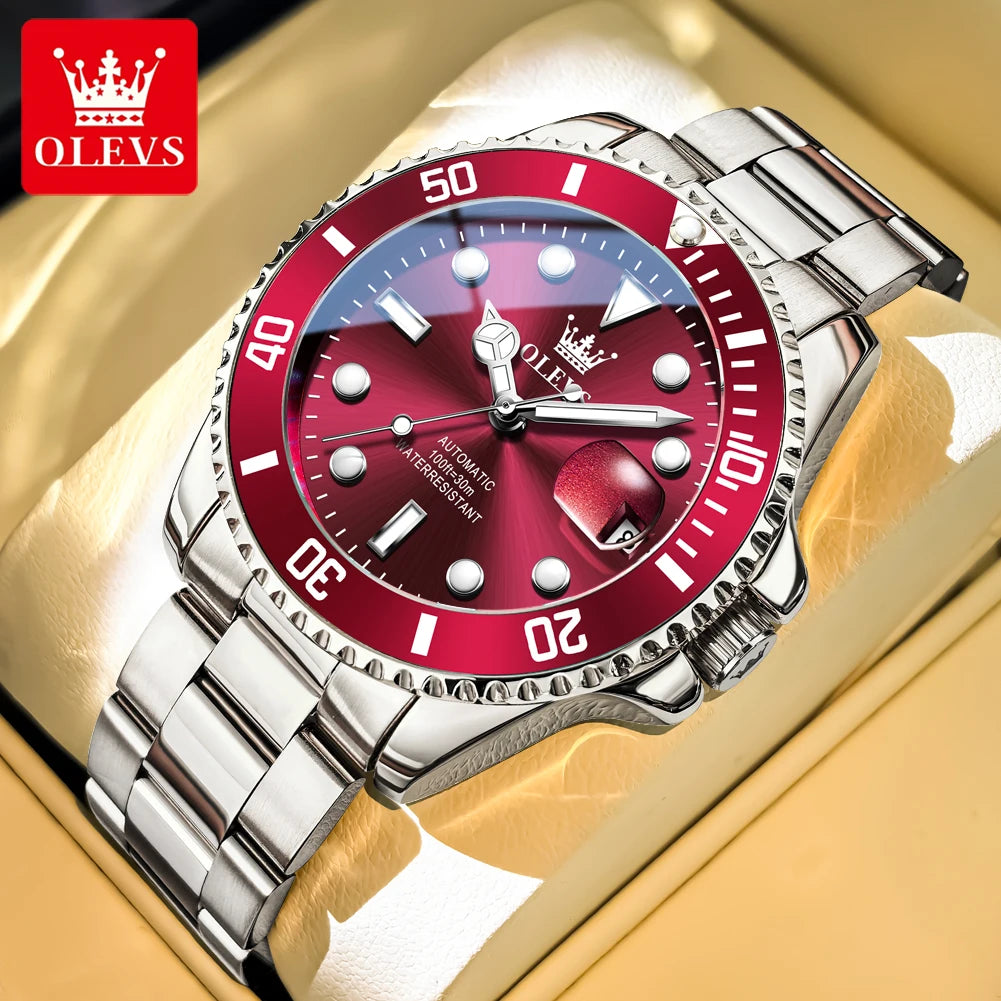OLEVS Armbanduhr Herren Original Luxus Mechanische Uhr Edelstahl Wasserdicht Leuchtende Datumsanzeige Uhren für Herren Business Male Uhr