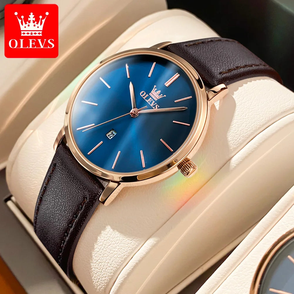 OLEVS Uhr für Damen Japanisches Quarzwerk 6,5 mm Gehäusedicke Wasserdicht Damen Handuhr Kalender Mode-Kleid-Armbanduhr