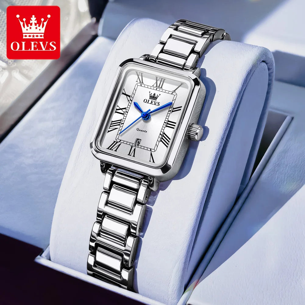 OLEVS 5641 Damen Quarzuhr Dünnes Gehäuse Römische Skala Wasserdichte Uhr Für Frauen Stahlarmband Original Kalender Klassische Zeigeruhr