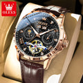OLEVS 6690 Herrenuhr, hohle Mode-Datumsuhr, mechanische Uhr für Männer, Mondphase, tief wasserdicht, leuchtend, Original Herren Armbanduhr