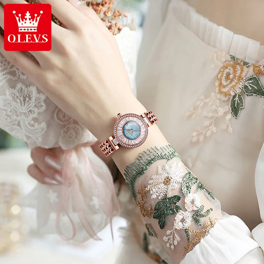 OLEVS 9959 Original Elegante Quarzuhr für Damen Top Marke Wasserdichte Damenuhr Luxus Diamant-Armbanduhr aus Edelstahl