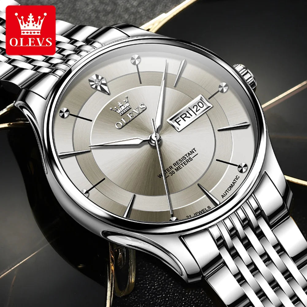 OLEVS 9927 Automatikuhr für Herren Luxus-Doppelkalender Original Mechanische Anzuguhr Wasserdicht Leuchtend Herrenuhren