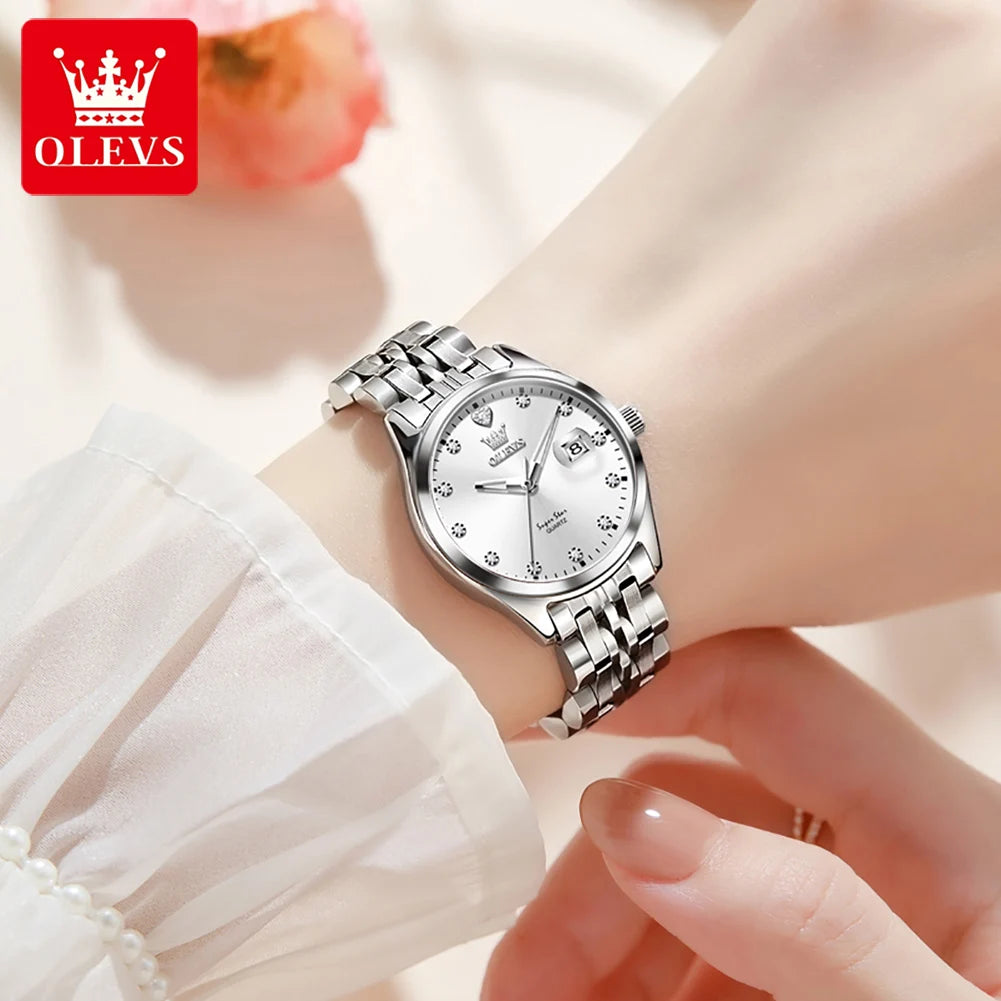 OLEVS 5649 Damenuhr 30M Wasserdicht Datum Quarzuhr Für Frauen Stahlarmband Zirkon Skala Luxus Elegante Damenuhr