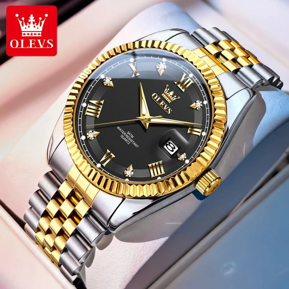 OLEVS Luxus Gold Quarzuhren für Herren Original Chronograph Datum Edelstahl Wasserdicht Leuchtend Top Marke Herrenuhr 5680