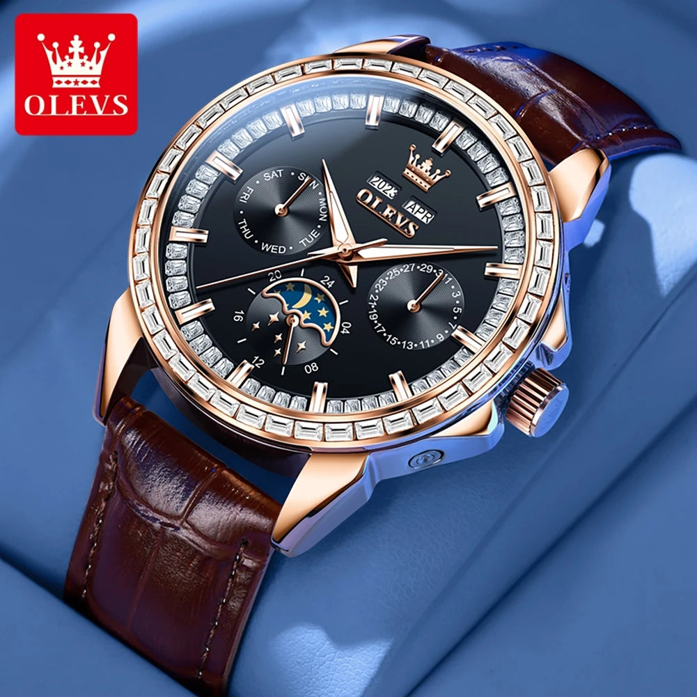 OLEVS 6695 Luxus-Geschäftsuhren für Herren, Mondphasen-Automatikuhr, wasserdichte Herrenarmbanduhr, Geschenkbox, Uhr