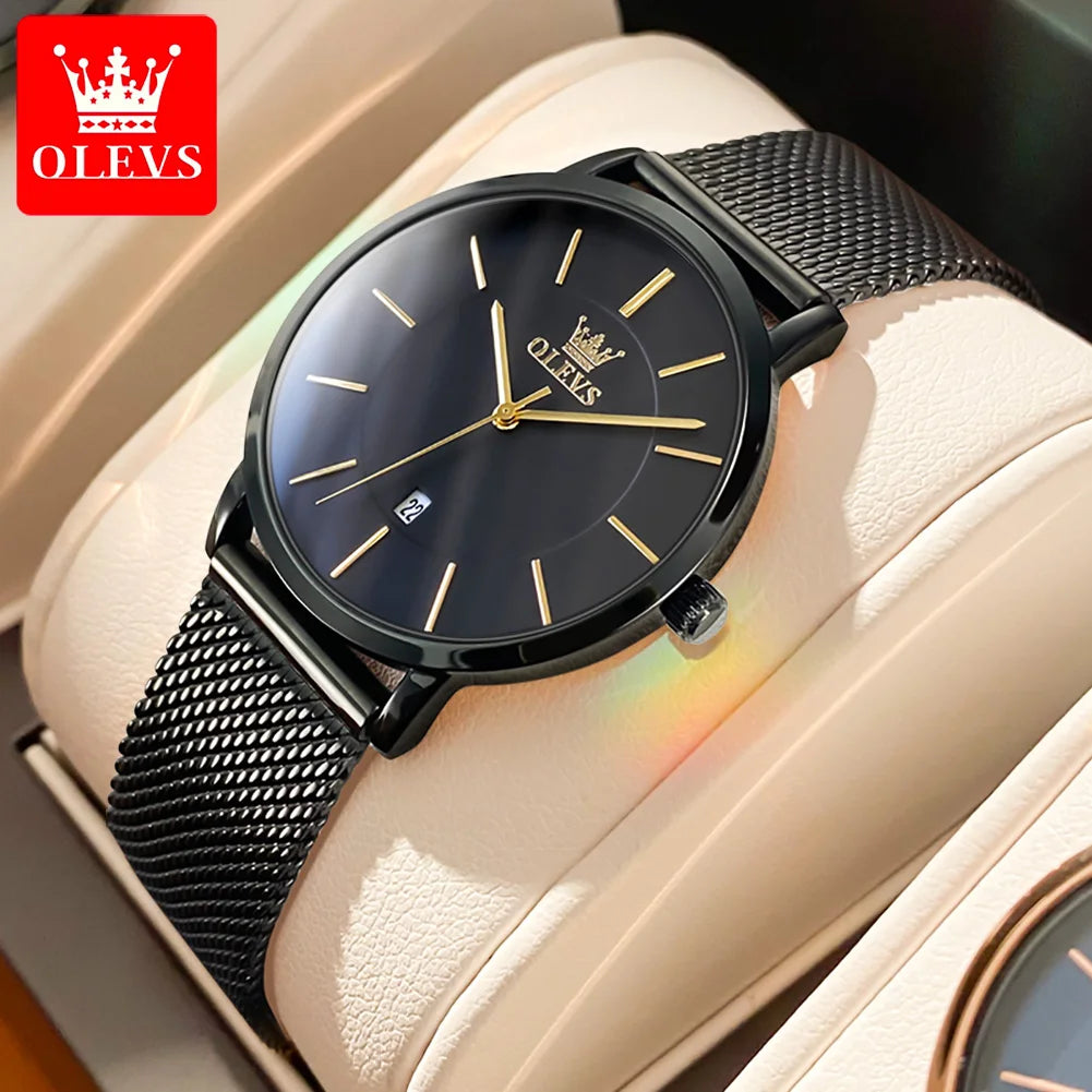 OLEVS Uhr für Damen Japanisches Quarzwerk 6,5 mm Gehäusedicke Wasserdicht Damen Handuhr Kalender Mode-Kleid-Armbanduhr