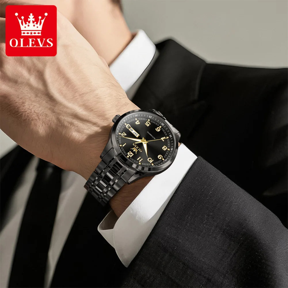 OLEVS 7077 Herren-Automatikuhr, Mode, Datum, mechanische Herrenuhr, Ziffernskala, luxuriös, wasserdicht, leuchtende Uhr für Herren