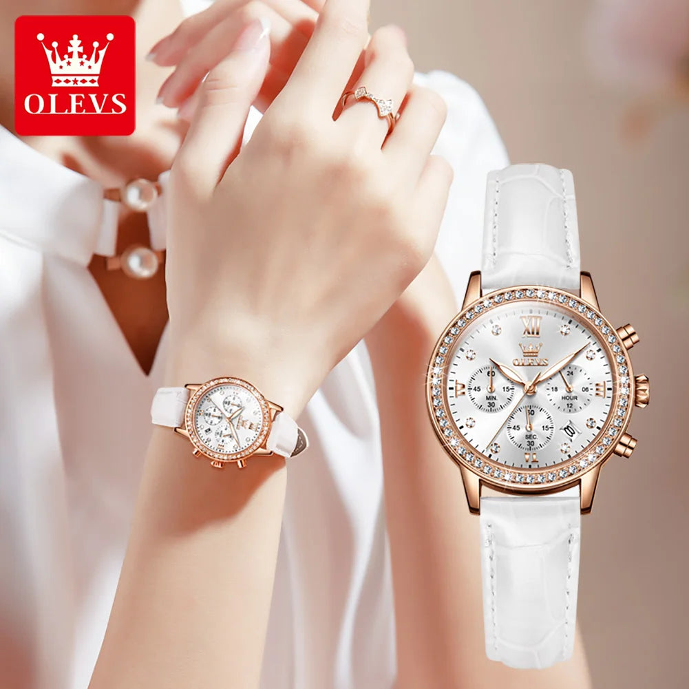 OLEVS 9933 Damen-Armbanduhr Luxus Diamant Quarz Uhr für Damen Chronograph Kalender Top Marke Armbanduhr Wasserdicht Leuchtend
