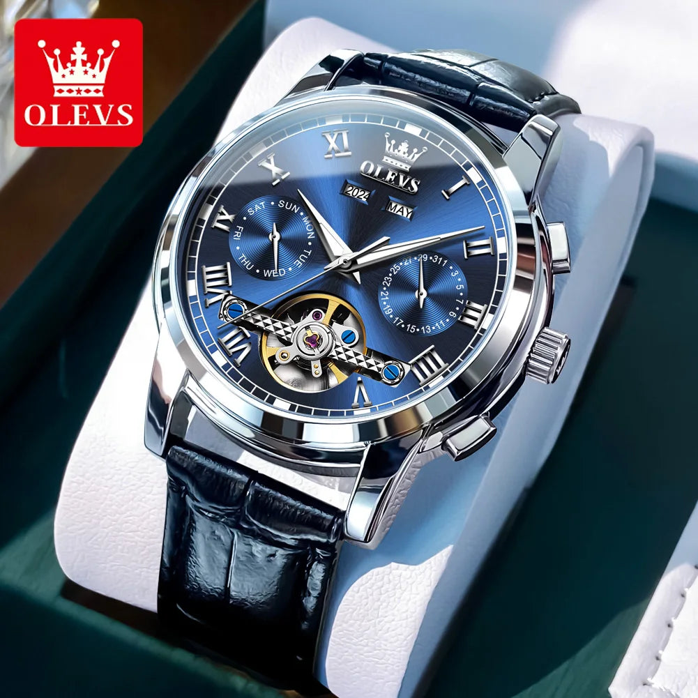 OLEVS Uhren für Herren Luxus-Edelstahl-Schwungrad-Automatik-Uhr Handuhr Woche Datum Wasserdicht Leuchtende Herrenuhr 6607