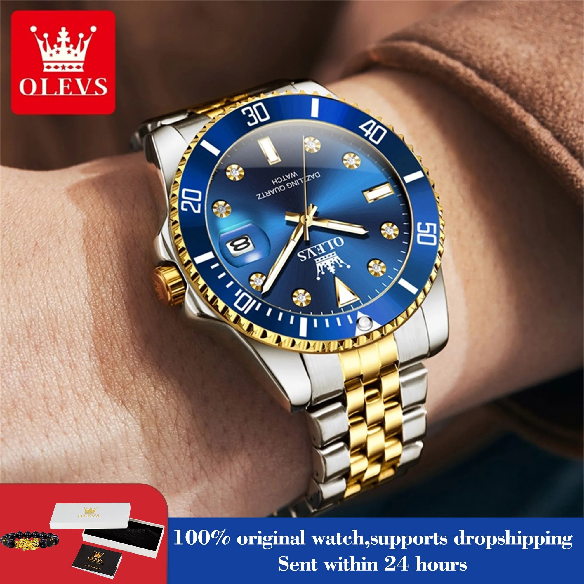 OLEVS 9809 Herrenuhr Luxus Mode Datum Quarzuhr für Herren Edelstahl Original Wasserdicht Business Herren-Armbanduhr
