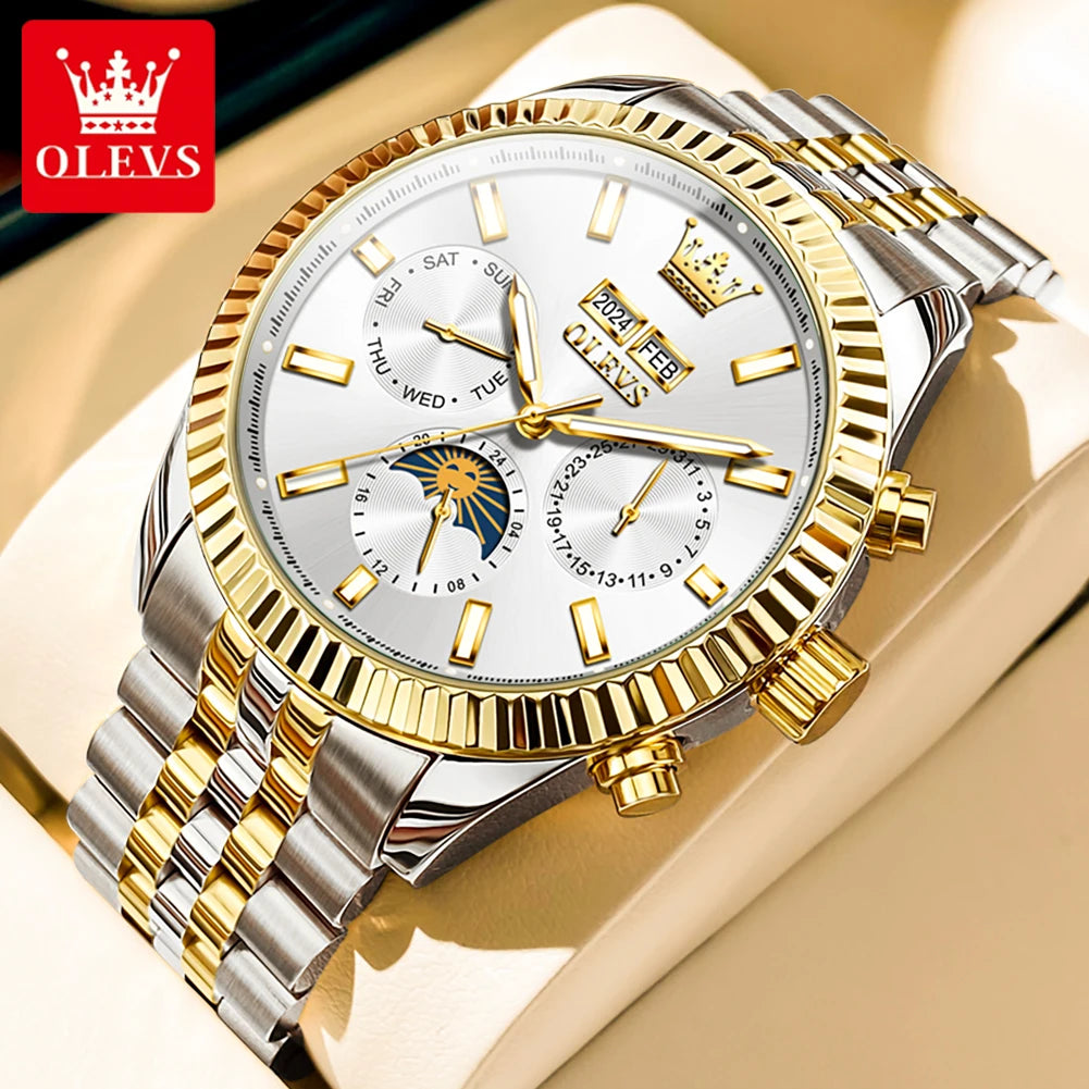 OLEVS 6688 Original Luxusuhren für Herren Automatische Mechanische Armbanduhr Edelstahl Wasserdicht Multifunktions-Herrenuhr