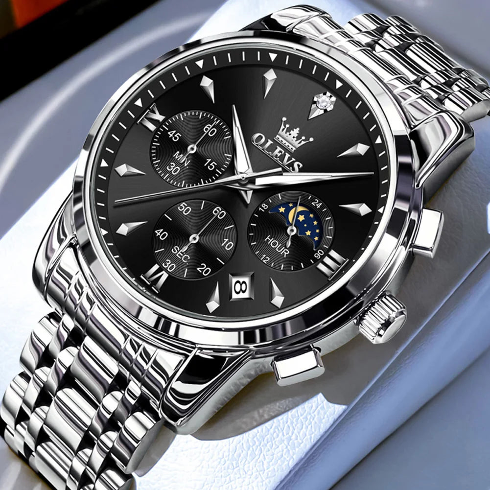 OLEVS 3639 Luxury Men's Watch Top Brand Moon Phase Chronograph Quartz Watches For Man Auto Date Fashion Waterproof Man Clock