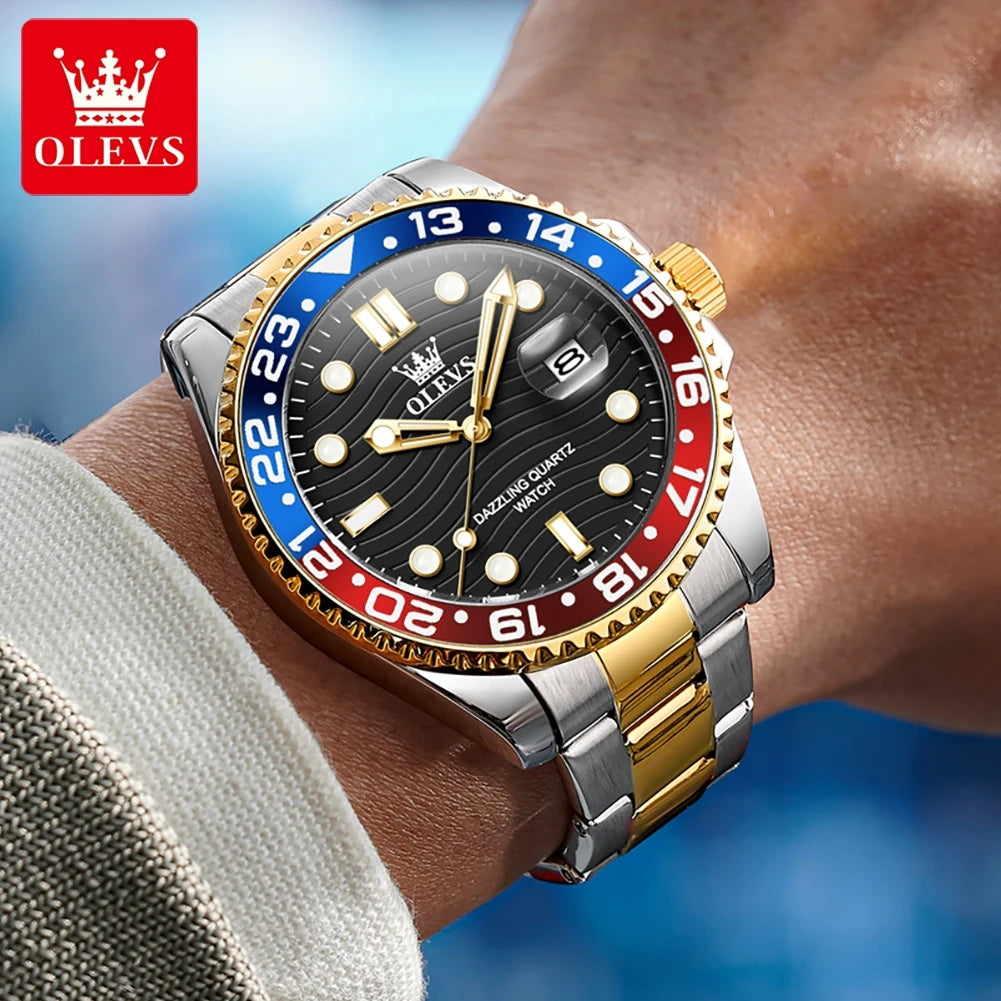 OLEVS 3610 Luxury Man Watch Steel Strap Original Calendar Quartz Watch For Men 30M Waterproof Luminous Business Men's Hand Clock