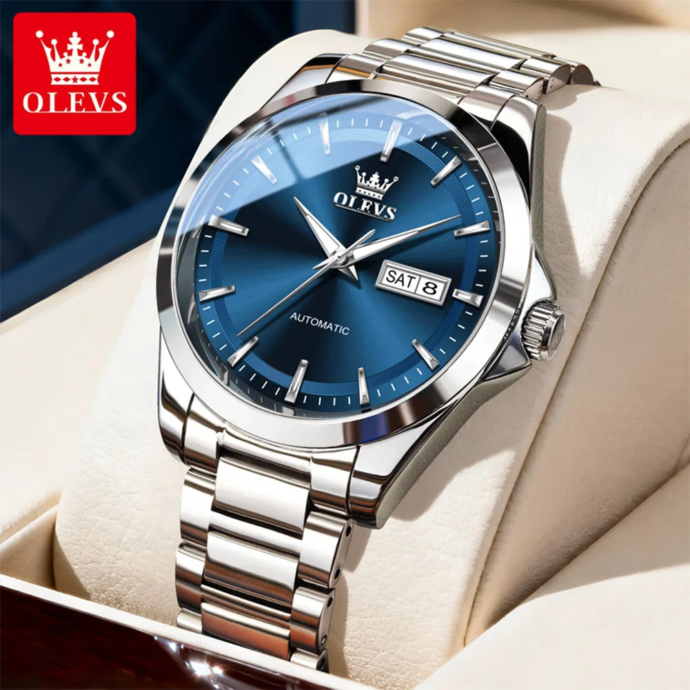 OLEVS Armbanduhren Herren 7090 Dual Kalender Luxuriöse Mechanische Uhren Für Herren Wasserdicht Leuchtend Edelstahl Automatik Handuhr