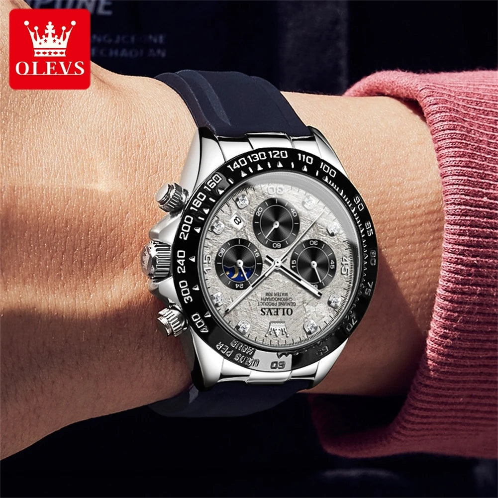 OLEVS Uhr Mondphase Quarzuhren für Herren Wasserdicht Leuchtendes Silikonarmband Business Herrenuhr Bestseller 2875