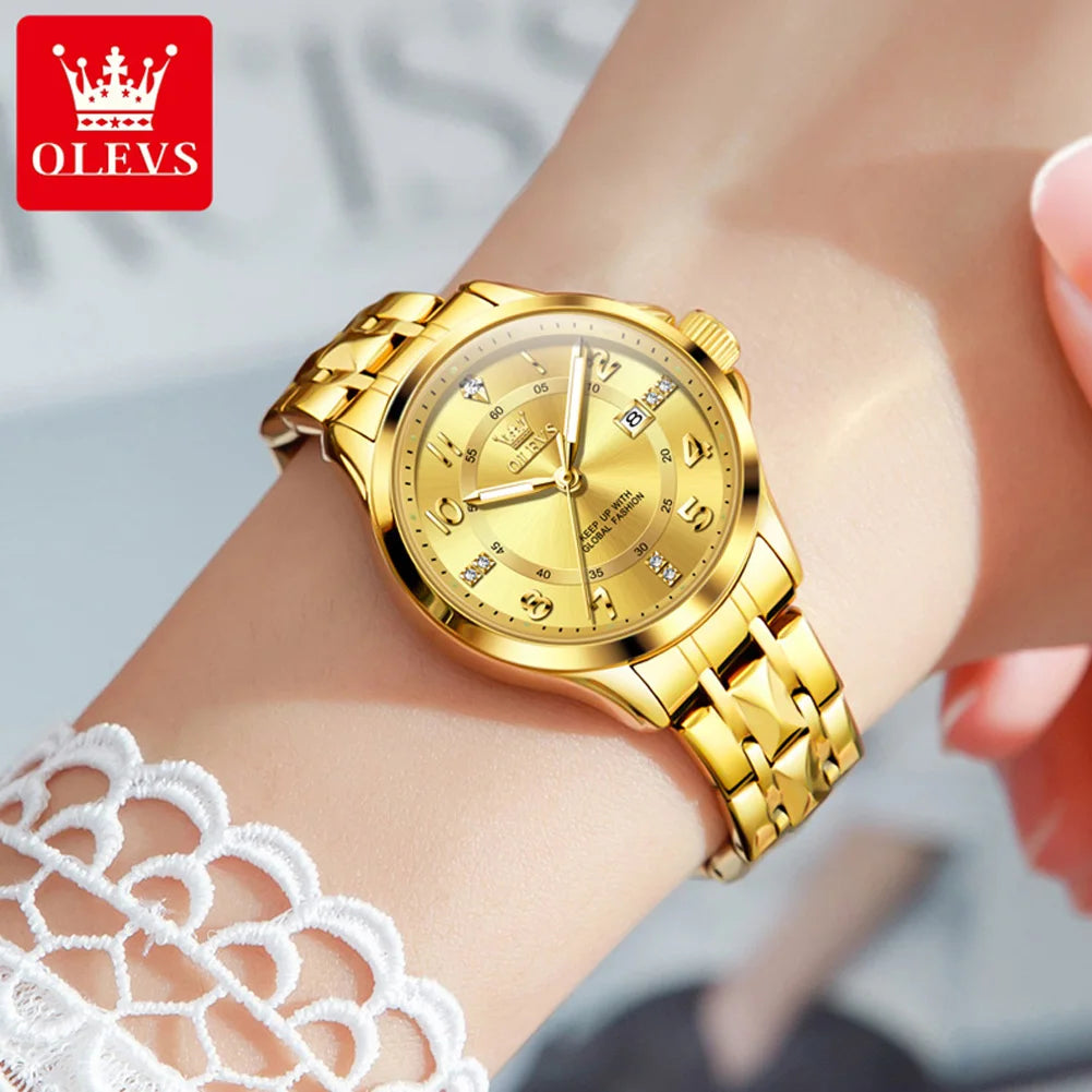 OLEVS 2910 Quartz Watch For Women Stainles Steel Waterproof Calendar Luxury Ladies Hand Clock Number Scale Dial Women's Watches