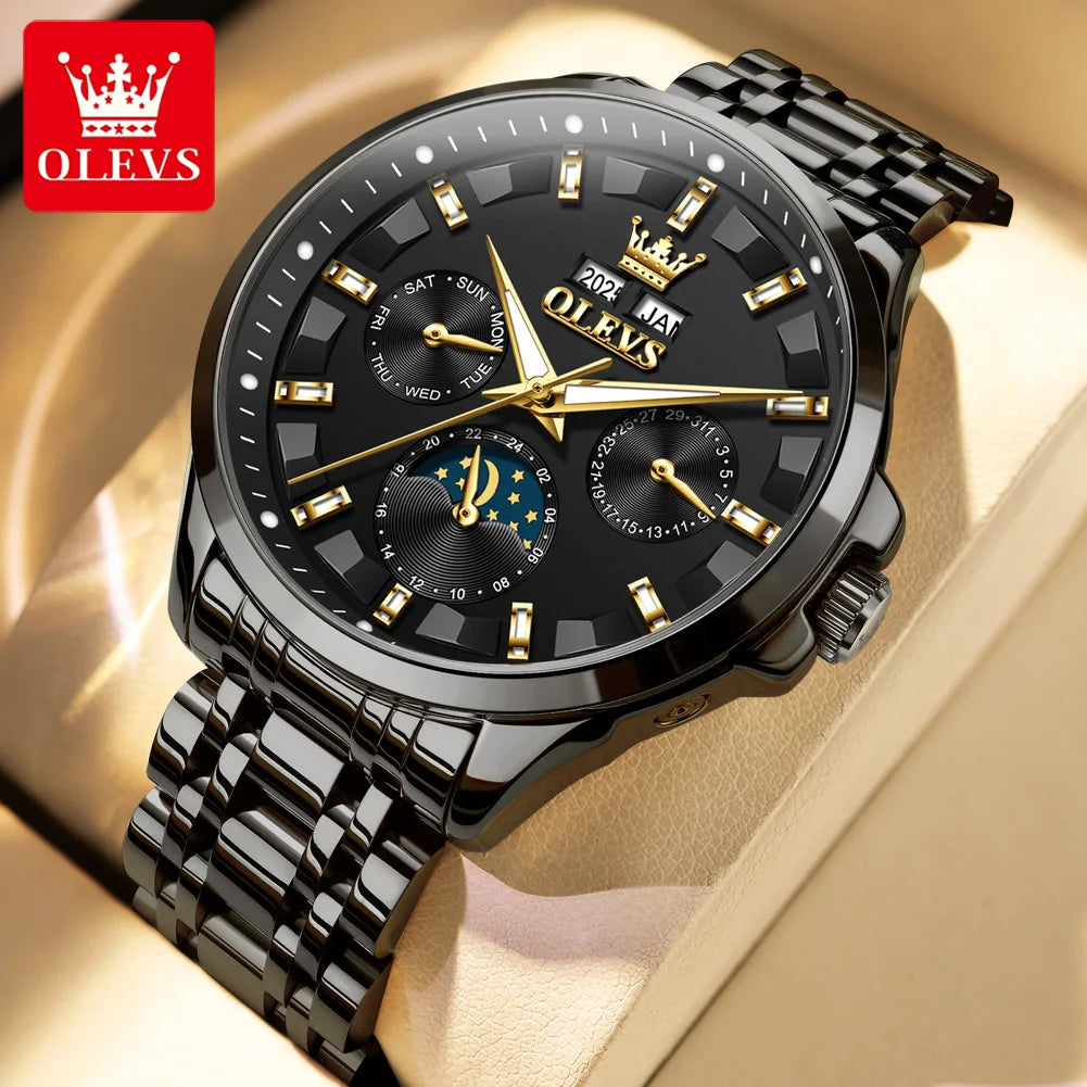 OLEVS 7070 Uhr Herren Original Mechanische Uhr für Männer Mondphase Kalender Wasserdicht Mode Automatische Handuhr Stahlband