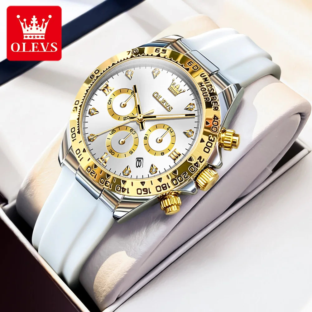 OLEVS 5618 Damenarmbanduhren Mode Kalender Quarzuhr für Damen Luxus Chronograph Wasserdichtes Silikonarmband Damenuhr