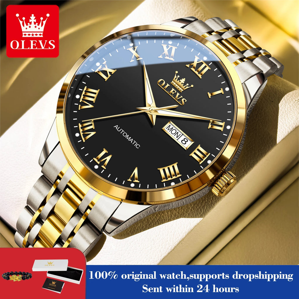 OLEVS 7060 Herrenuhren Edelstahl Original Luxus Automatische Mechanische Uhren Wasserdicht Leuchtende Uhren Für Männer Geschenke